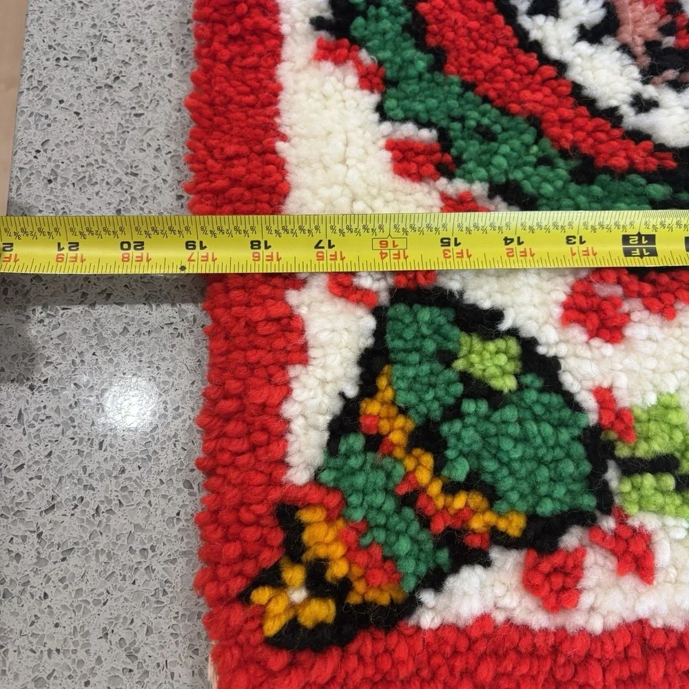 Vintage Handmade Christmas Santa Latch Hook Rug Wall Hanging Decor Granny Kitscy